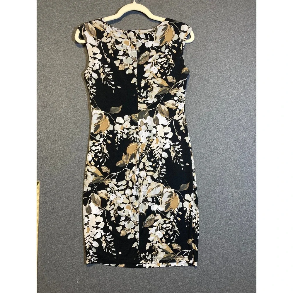 Enfocus Studio Womens Size 4 Floral‎ Ruched Sheath Dress Black Tan Sleeveless